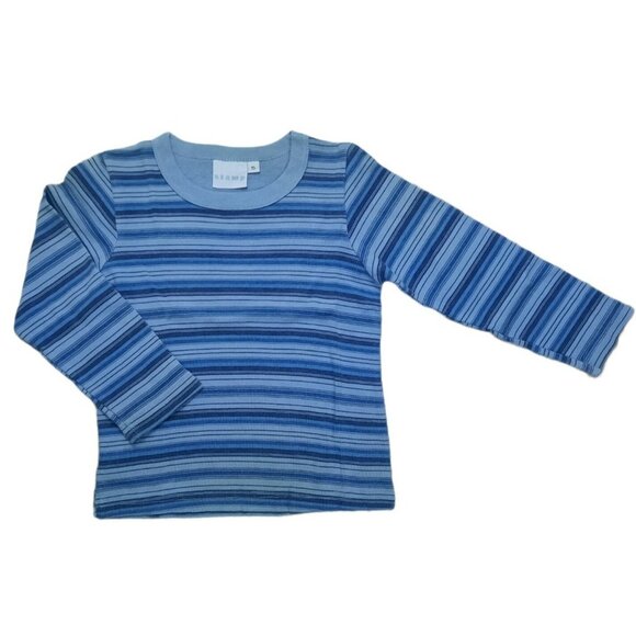 Stamp Kids Shirt 5 Blue Striped Long Sleeve Ribbed Cotton Y2K Made in USA - Picture 3 of 6